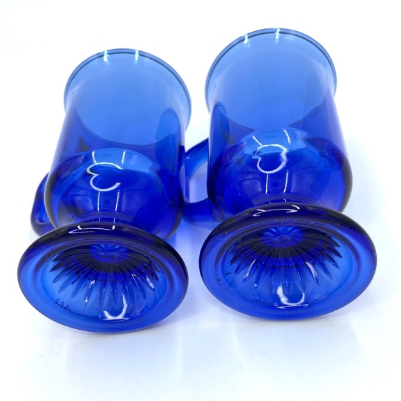 Vintage Anchor Hocking Cobalt Blue Footed 7oz Irish Coffee Mug Lot of 2 - Picture 5 of 7